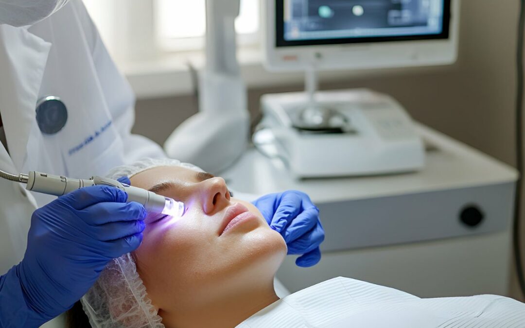 Dermatologist Applying High Tech Treatment to Patient's Eye Area