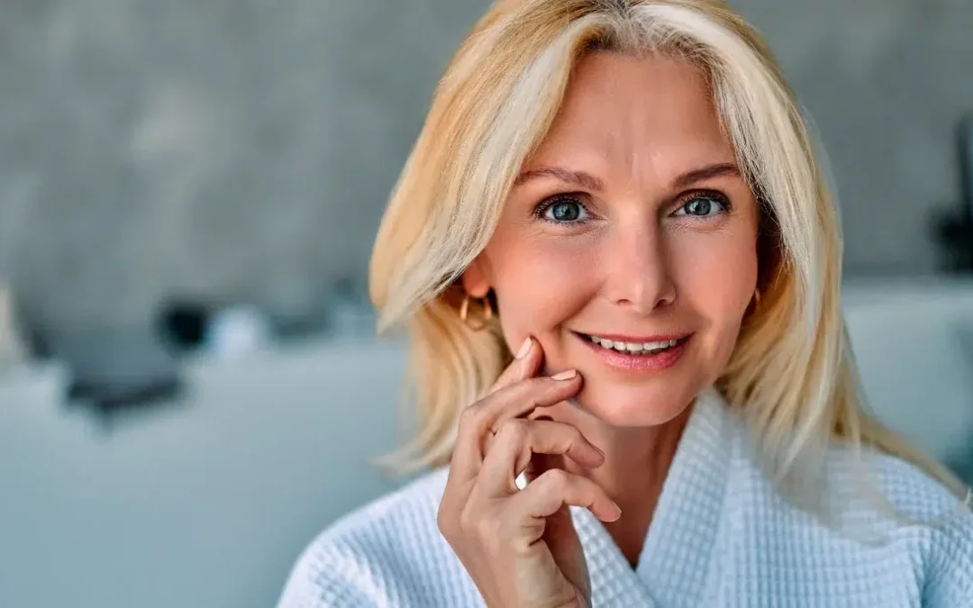 blonde woman robe spa